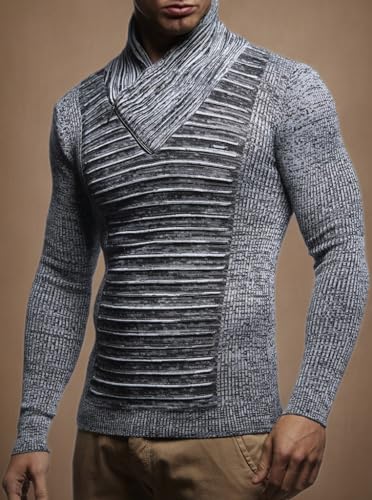 Leif Nelson Men’s Knitted Pullover | Long-Sleeved Slim fit Shirt | Basic Winter Sweatshirt with Shawl Collar for Men4