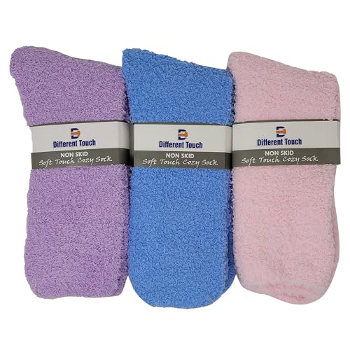 Image of Different Touch 6 Pairs Men's Women Soft Winter Cozy Fuzzy Slipper Socks, Soft Hospital Lounge Crew Socks