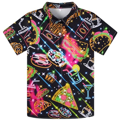 Image of uideazone Size 13 Size 14 Big Boys Funky Hawaiian Shirts 3D Neon Shirts Button Down Aloha Shirts Short Sleeve Unqiue Blouse Beach Style Summer Wear Tops 13-14 Years