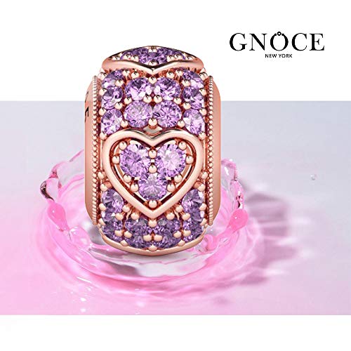 GNOCE Heart Shape Charm Bead 925 Sterling Silver Wish a Friend Twinkling Amethysts Stone Surrounded Heart Charm Fit for Bracelet/Necklace (2Rose Gold)4