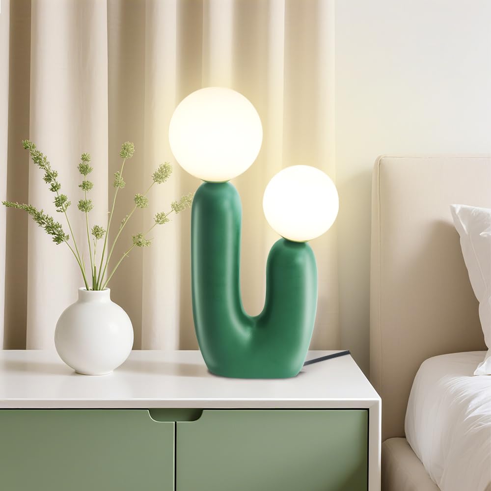 Lampe de chevet, lampe cactus moderne, lampe de table en résine, dimmable, adaptée au salon, à la chambre à coucher, à la table de chevet (Vert) (Vert)