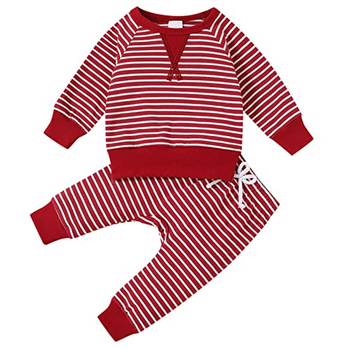 Infant Newborn Kids Baby Boys Girls Striped Patchwork Long Sleeve Blouse Tops Cotton Halloween Boy (Red, 18-24 Months)