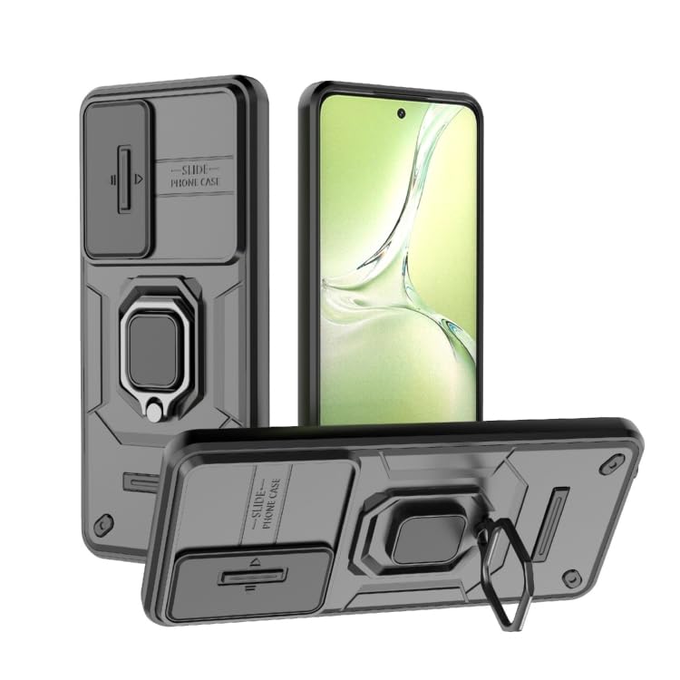 Image of Back Cover Case Compatible to OnePlus Nord CE 4 Lite 5G with Sliding CamShield & 360 Protection Ring Stand Mobile Phone Cover Case for 1+ Nord CE4 Lite 5G (PC, Black)