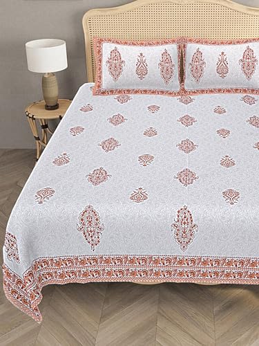 Image of LIVING ROOTS Jaipuri Hand Block Print Queen Cotton Bedsheet 86 * 96 Inches (7.1 * 8 Feet) with 2 Pillow Cover | 140 TC | Rich Fast Colour with No Colour Bleeding (204-B)