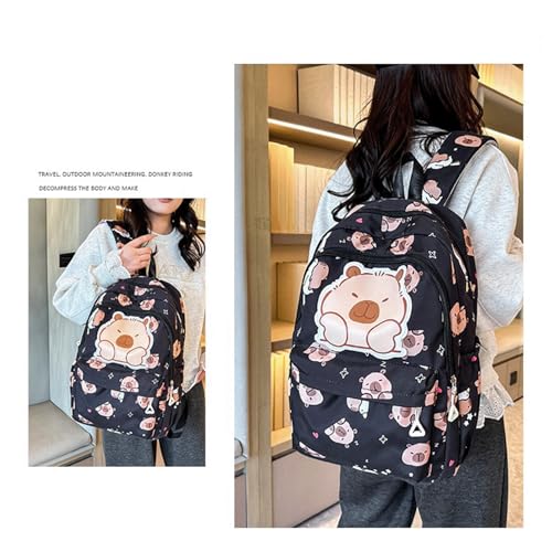 Capybara Backpack Nylon Large Capibara Bag Kawaii Capivara Cute Kapibara Bag Capy Bara Cappy Barra Daypack (Black)2