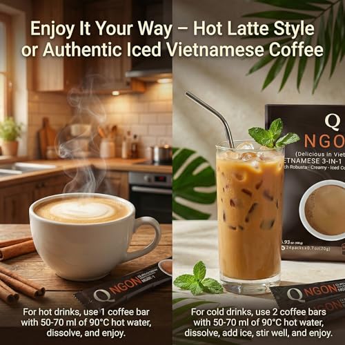 Image of Cafe sua da vietnamese coffee, Vietnamese instant coffee, Strong but Smooth, Perfect Hot or Iced, Travel & Camping Ready Stay Focused & Energized Anywhere, 24 Sticks (20g Each), Made in Vietnam.