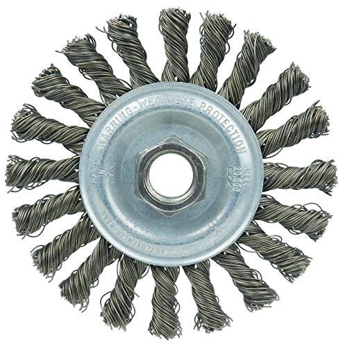 Image of Weiler 36255 Wolverine 4 inch Knot Wire Wheel, Cable Twist, 0.020 inch Steel Fill, 5 /8 inch-11 UNC Nut, Made in The USA (Pack of 5)