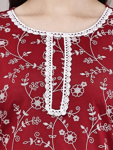 Image of Women's Pink Printed Short Kurti with Lace Trim, 3 /4 Sleeves, Ethnic Indian Style Top