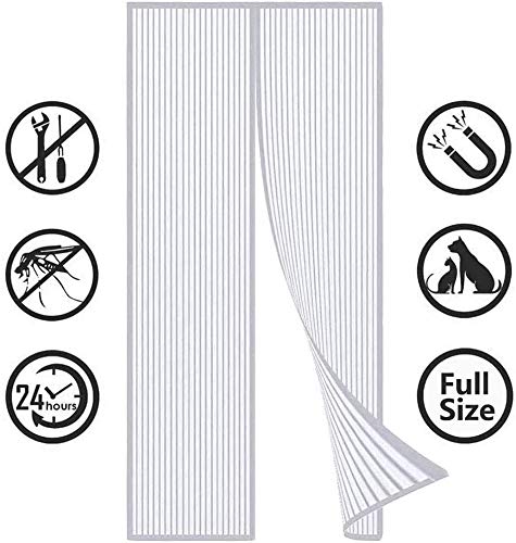 Preisvergleich Produktbild HAHEZDY Magnetische Fliegengittertür Weiß Magnetische Stummschaltung Perforierte Anti-Moskito-Tür für Wohnzimmer Schlafzimmer Küche Kinderzimmer,140x225cm(55x88inch)