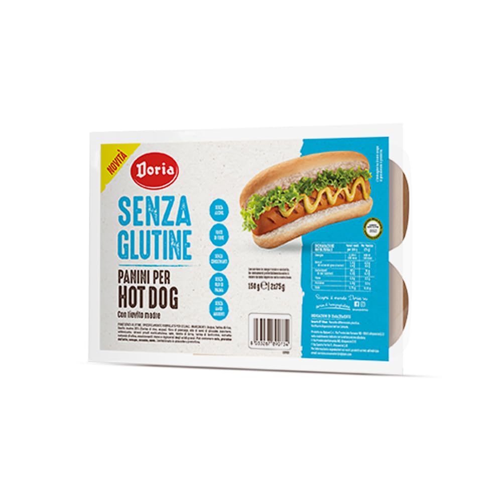Doria Panini per Hot Dog senza glutine Glutenfreies Hot Dog Panini 9x 150gr+ Italian Gourmet polpa 400g