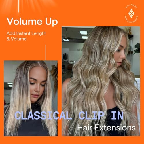 Image of Full Shine Clip in Real Hair Extensions Balayage for Short Thin Hair | 12 Inch, Ash Brown Balayage Hair Extensions Clip in Extensions, for White Women, 7 Pcs 95g
