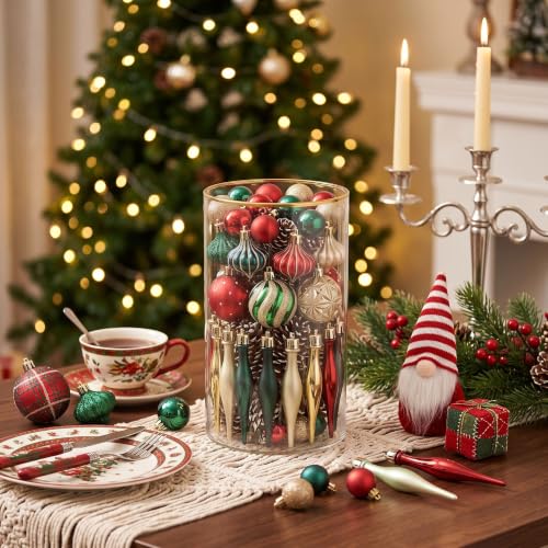 Valery Madelyn Weihnachtskugeln 70 Stück Kunststoff Christbaumkugeln,Christbaumschmuck hängend Glänzend Glitzernd Matt… – Ansicht 5
