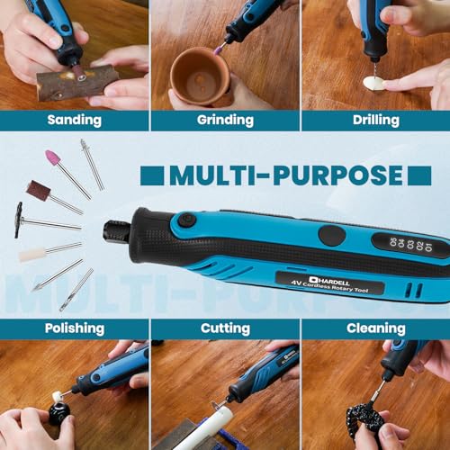 Image of HARDELL Mini Cordless Rotary Tool, 4V Rotary Tool 5 Speed Display with Type-C Charging, Power Rotary Tool Kit with 69 Accessories for Sanding, Grinding, Engraving, Polishing, Drilling, Cutting, DIY