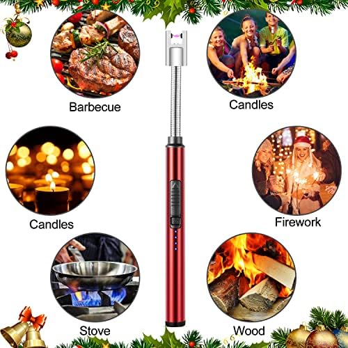 MOSUO Candle Lighter, Rechargeable Electric Arc Lighter Ignition Lighter with USB Cable, Windproof Flameless Electronic Lighters for Kitchen, Barbecue, Candles, Gas Stove, BBQ, Fireworks, Red