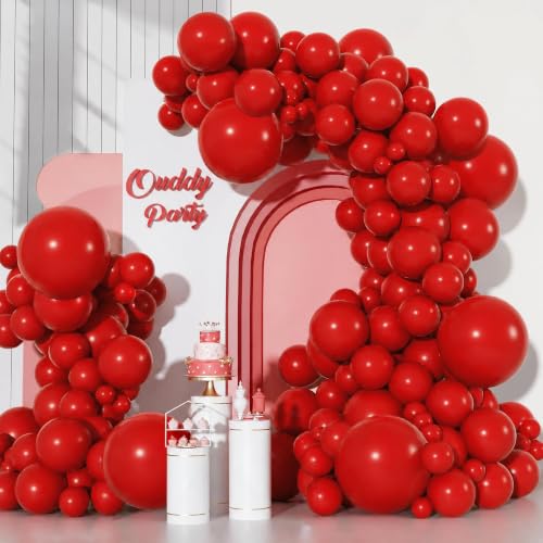 Image of Ouddy Party 129Pcs Red Balloon Arch Garland Kit in 18 12 10 5 Inch | Different Sizes Red Latex Balloons for Birthday Christmas Wedding Valentines Anniversary Baby Shower Party Decorations