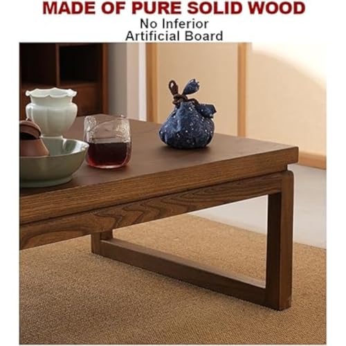 Image of Japanese Floor Table Wooden Low Modern Tatami Tea & Coffee Table Multifunctional Rectangular Wooden Tea Table for Living Room Home (Dark Brown)