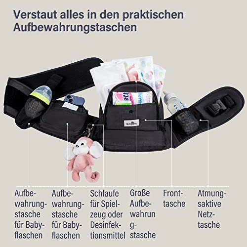 Babymust Babytrage mit Hüftsitz, Fortschrittlicher Verstellbarer Hüftgurt & Mehrere Taschen, Ergonomischer Hüftsitzträger für Neugeborene Kleinkinder bis zu 30 kg, Schwarz – Bild 3