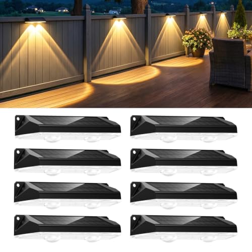 Brightown Solar Fence Lights Outdoor IP65 Waterproof 3000/4000/6000K/RGB 11 Colors Solar Deck Step Flood Lights Solar Patio Lights for Outside Backyard Yard Home Improvement Wall Railing 8 Pack