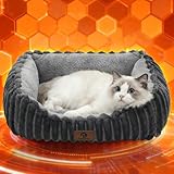 Sunquinn 猫 犬 ベッド 猫ベッド 冬用 【グラフェン遠赤外線+吸湿発熱ボア+蓄熱中綿+断熱アルミ】 あったか 犬用 ペットベッド 洗える 滑り止め 抗菌 防臭 静電気防止 クッション 丸洗いOK スクエア型（外寸50Lx40Wx14Hcm ダークグレー）