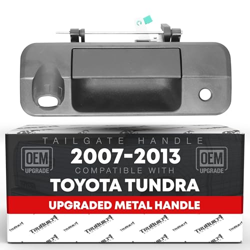 T1A Tailgate Handle Assembly Replacement Upgraded Metal - Compatible with 2007-2013 Toyota Tundra - Exterior Tailgate Latch Textured Black - OEM 69090-0C050 81214 TO1915119