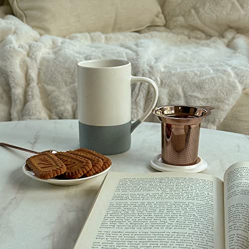 Mora Ceramics Tea Cup With Loose Leaf Infuser, Spoon And Lid, 12 Oz, Microwave And Dishwasher Safe Coffee Mug - Rustic Matte Ceramic Glaze, Modern Herbal Tea Strainer - Great Gift For Women, Flint #TOP6