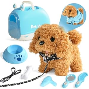 Nuheby Chien Interactif Robot – Jouet Fille 2 3 4 5 Ans, Peluche Chien Jouet Enfant Qui Marche et Aboie avec Mallette de Transport, Laisse et Cape Mignonne