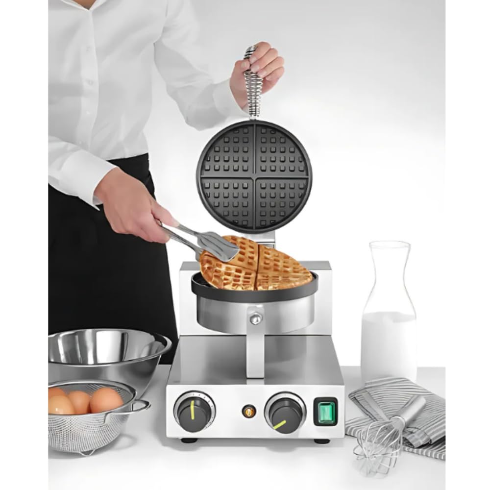 MBH - Gofrera profesional redonda. Máquina de gofres industrial con termostato y temporizador para hostelería
