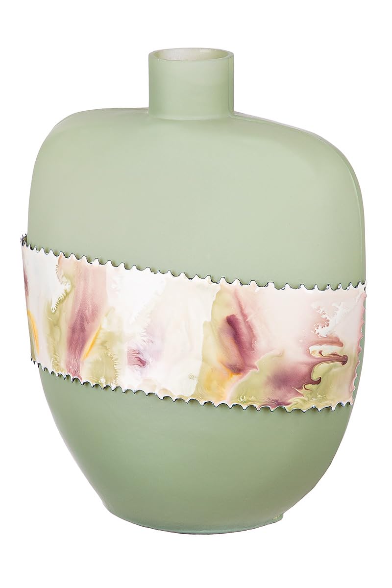 GILDE Decorative Vase Bulbous Glass Flower Vase Table Vase Decorative Living Room – Colour: Matte Green Height 26 cm