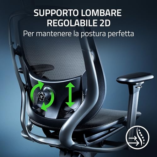 Fujin Pro - Sedia da gaming completamente regolabile con rete traspirante resistente (Tecnologia Synchro-tilt con controllo, Supporto lombare regolabile 2D) Nero - Sedia gaming - Immagine 5