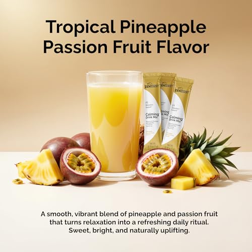 Image of Calming Drink Mix Powder - Natural Cortisol Balance Calm Sleep Stress Support Supplement with Magnesium Glycinate Ashwagandha L-Theanine Vitamin D3 - Pineapple Passion Fruit Flavor 20 Packets