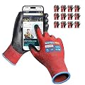 KAYGO Safety Work Gloves PU Coated for Men and Women- KG11P,12 Pairs,Seamless Knit Glove with Two Fingers Touchscreen,Ideal for General Duty Work (Red,M)