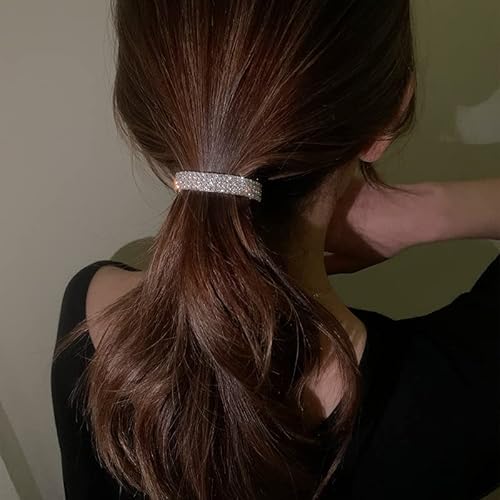 Wendalern Boho Rhinestone Ponytail Holder Cuffs Geometric Hair Holder Clip Headband Silver Crystal Ponytail Hair Clip Band Wedding Ponytail Barrette Hair Accessories for Women and Girls