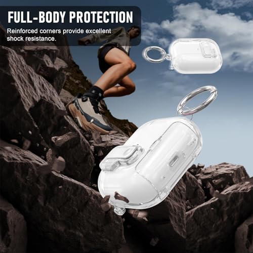 Image of for AirPods Pro 3 Case (2025) with Cleaner Kit, Cute with Lock Clid and Cleaner Kit,[Auto Pop-Up] Soft TPU Clear Cover with Bracket & Dustproof Design for AirPods Pro Case with Keyring(2025)
