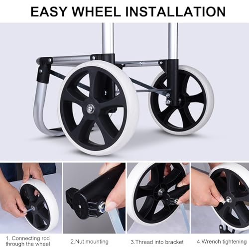 Einkaufstrolley,55L Einkaufswagen Klappbar mit 2 Räder und Wasserdichter Abnehmbarer Einkaufstasche Tragfähigkeit 50kg Aluminium Rahmen Trolley für Einkaufen oder Transportieren von Waren (Schwarz) – Bild 8