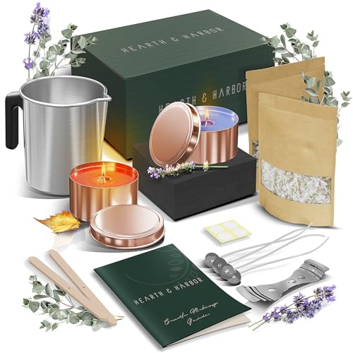 Image of Hearth & Harbor Organic Soy Candle Making Kit for Adults, DIY Crafts, Complete Candle Making Supplies Include Natural Soy Wax, Tins, Pot, Wicks & More - Gift Idea, Perfect Home Decor - 1 Lbs