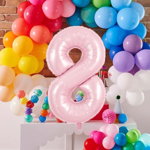 Image of TONIFUL 40 Inch Pastel Pink Number Balloon Balloon Big Pink Digital Balloon for Girl's Birthday Party Wedding Bridal Shower Engagement Anniversary Photo Shoot Supplies(Number 8)