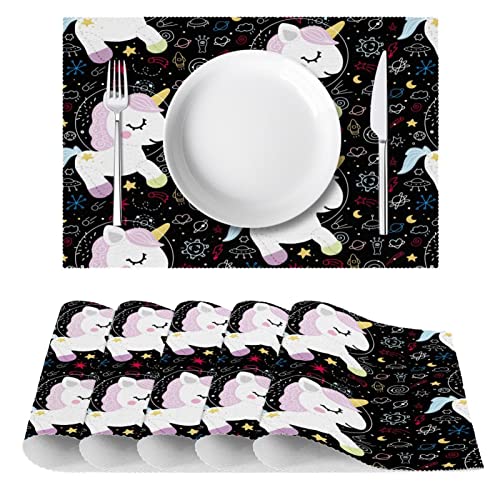 Sets de table licorne noir lavables pour protéger la table des taches - 3