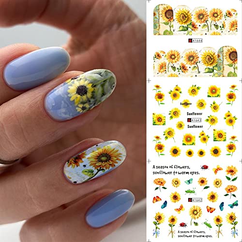 12 Sheets Sunflower Nail Art Stickers Decals Flower Nail Art Decorations Water Transfer Nail Foils For Nails Supply Small Daisy Floral Designs Nail Tattoo Manicure Accessories For Women #TOP2