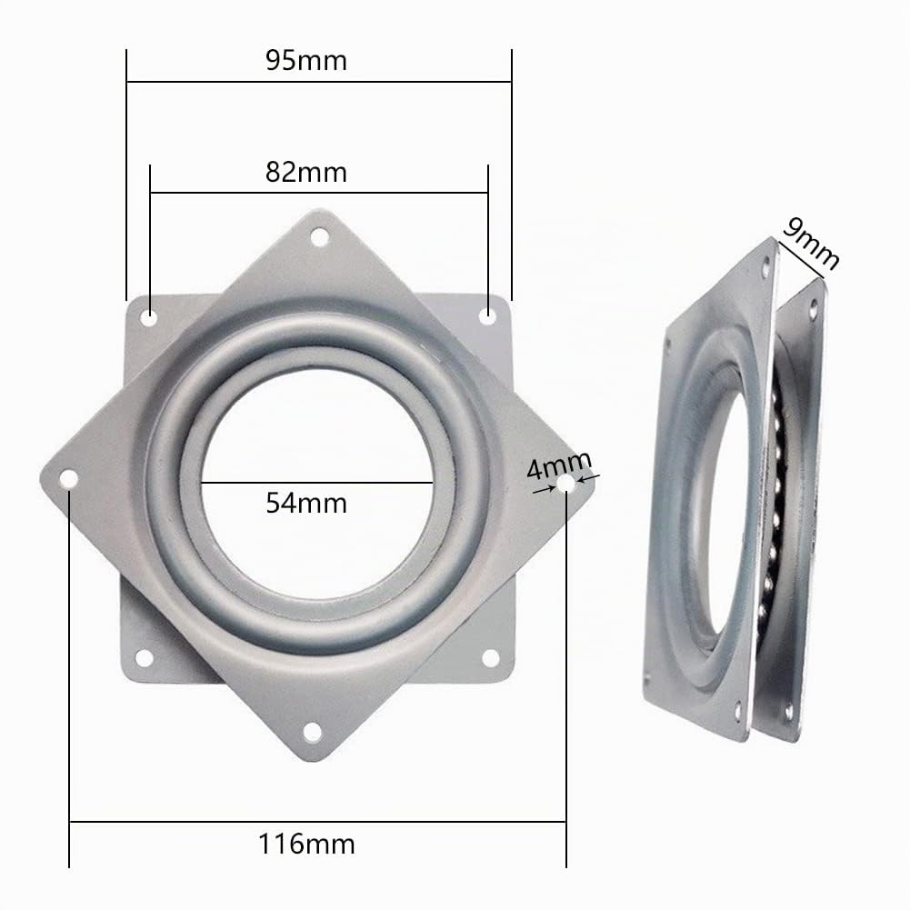 Piatto Girevole Metallo, Piastra Girevole Quadrata, Piatto Rotante Cuscinetti, Lazy Susan con Cuscinetti Sfera, Rotazione a 360° Piastra di Montaggio, Giradischi per Mobili, Banco Mostra, TV Desk, 4"