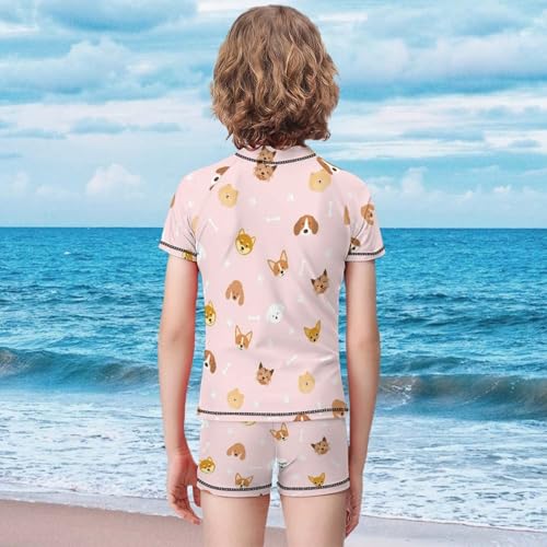 Dog Breeds HeadChildren's Swimsuits Boys Two Piece Suit8-10Y（130cm）2