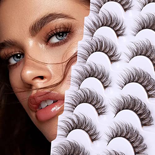 Brown Lashes Wispy Fluffy Colored Fake Eyelashes Natural Look Cat Eye False Eyelash Clear Band 16Mm Lash Strip 10 Pairs Pack #TOP5