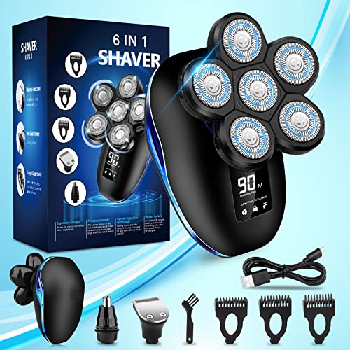 Electric Head Shaver For Bald Men, 6 In 1 Mens Electric Head Razor Bald Head Shaver Cordless Electric Razor Men, Ipx7 Wet/Dry Waterproof Skull Shaver With Head Shaver Kit Led Display #TOP7