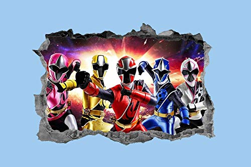 Effet 3D fracassant le mur autocollants muraux en vinyle enfants chambre fracassant décoration murale stickers-Power Rangers