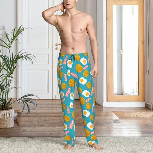 Novastar Mens Pajama Pants Bottoms With Pockets- Waffle Poached Eggs Bacon Soft Mens Pj Pants, Comfy Men Lounge Pants2