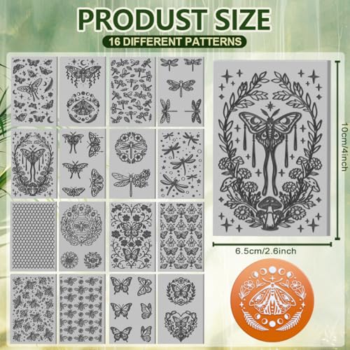 Image of 16 Sheets 16 Styles Insects Polymer Clay Texture Mat Butterflies Clay Modeling Pattern Pad Dragonflies Bees Texture Sheets for Making Earrings Jewerly Tools, 4x2.6 inch