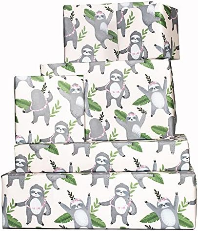 Central 23 - Sloth Wrapping Paper - (x6) Sheets of Cool Birthday Wrapping Paper for Teenagers - Boys - Girls - Eco Friendly, Sustainable, Recyclable - For Valentines Day - Comes with Stickers and Tags
