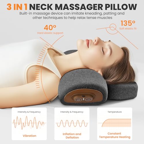 3-in-1 Rechargeable Neck Massager Pillow - Pillow Massage Neck Hump for Shoulder Pain, Deep Tissue Pain Relief, with Heating and Traction Function, Hump Corrector for Women