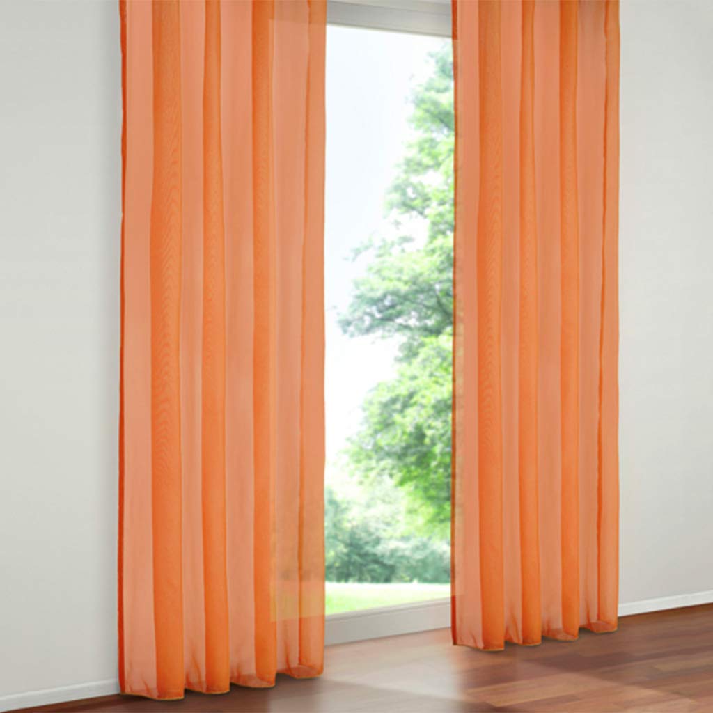 SIMPVALE 2 Pcs Voile Rideaux Transparent à Passant Rideaux Fenêtre Balcon en Tulle Largeur 140cm (140_x_225_cm, Orange)