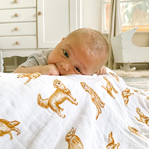 Image of LifeTree Muslin Swaddle Blankets, 70% Viscose from Bamboo and 30% Cotton Baby Swaddle Blankets Unisex Swaddling Blanket for Newborn, Soft Large 47 inch x 47 inch, Golden Retriever Baby Blanket