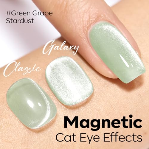 Image of modelones Cat Eye Gel Nail Polish Green, Green Grapes Glitter Magnetic Nail Polish with Magnet Soak Off U V Winter Gel Polish Shimmer Nail Art Manicure Salon DIY